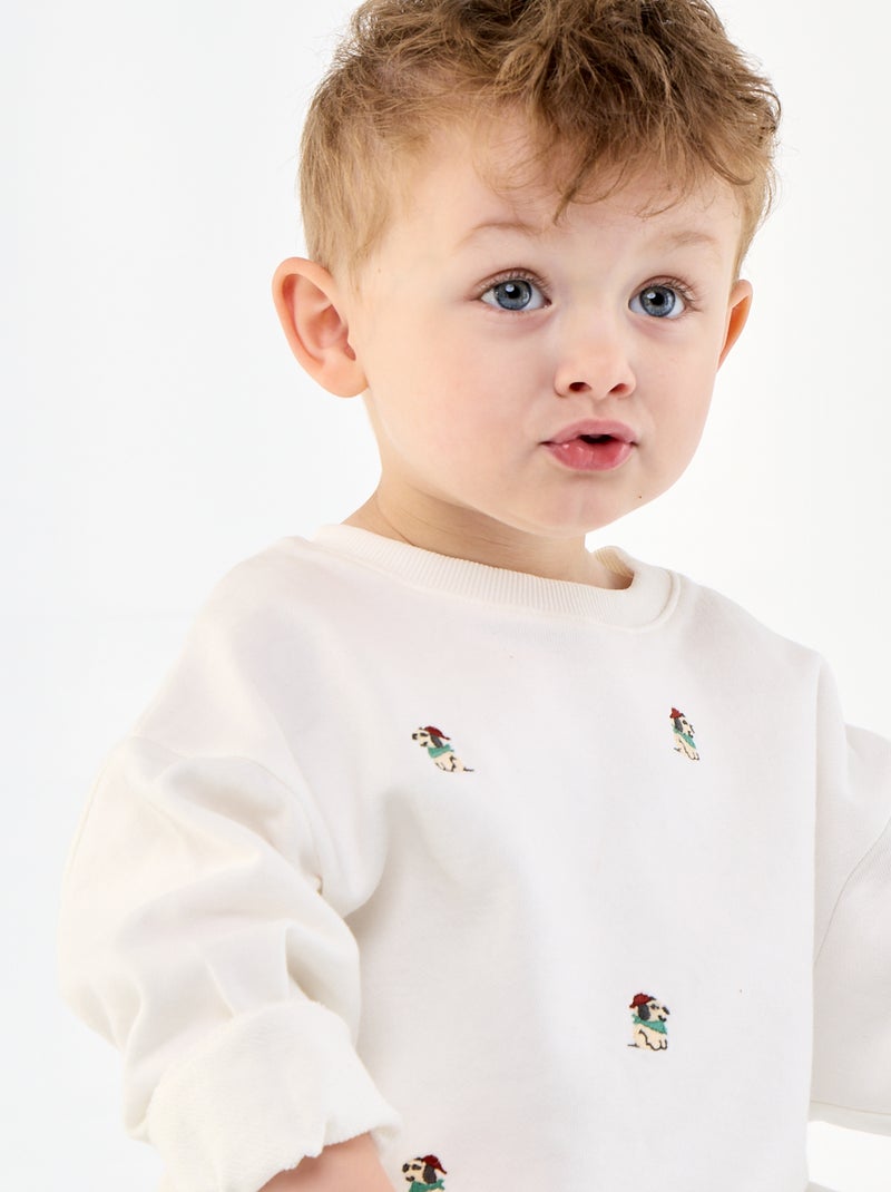 Felpa in French Terry con ricami Bianco - Kiabi