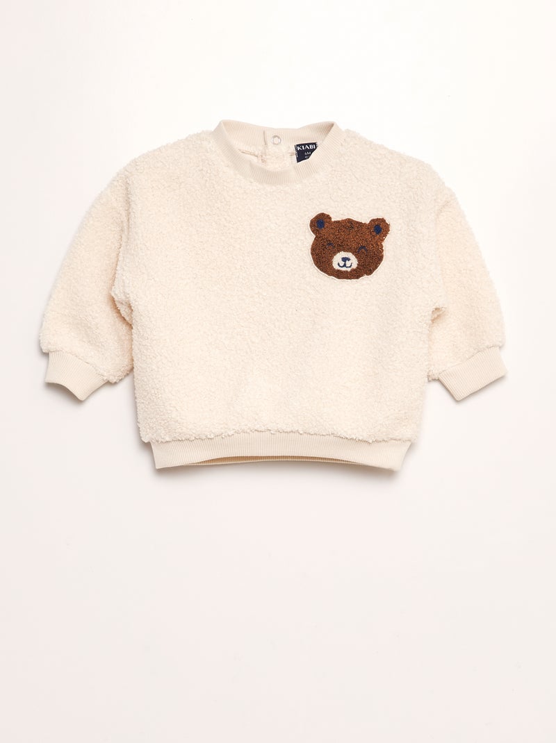 Felpa in maglia bouclette con patch 'orso' BIANCO - Kiabi