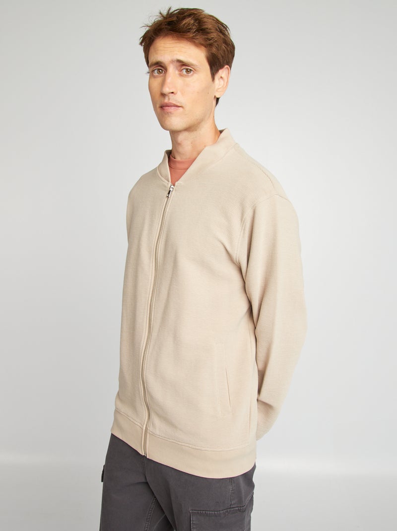 Felpa in maglia con apertura con zip BEIGE - Kiabi
