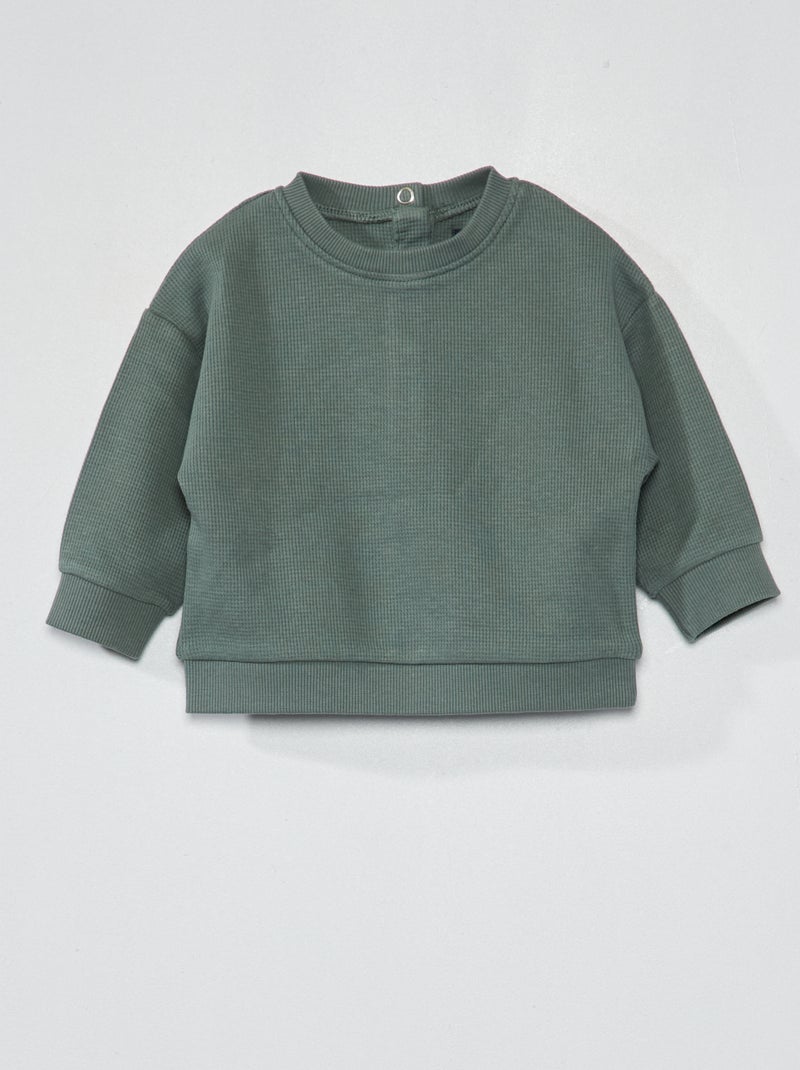 Felpa in maglia goffrata grigio verde - Kiabi