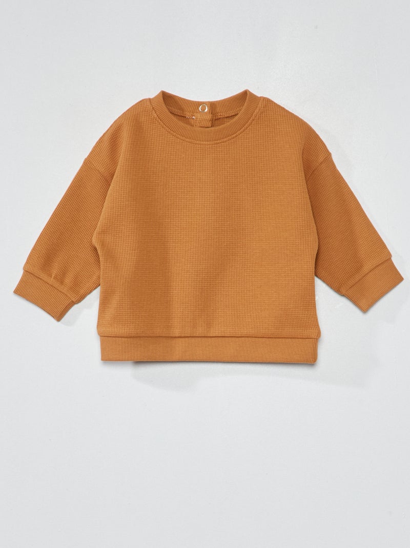 Felpa in maglia goffrata MARRONE - Kiabi