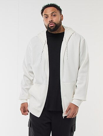 Felpa in maglia piqué con apertura con zip e cappuccio