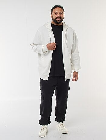 Felpa in maglia piqué con apertura con zip e cappuccio