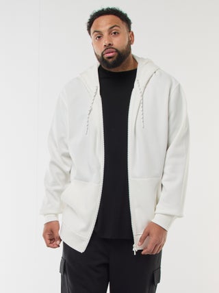 Felpa in maglia piqué con apertura con zip e cappuccio