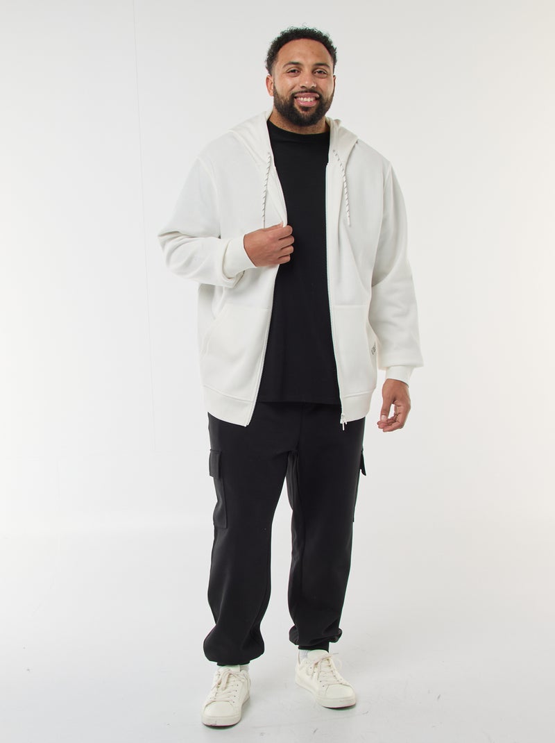 Felpa in maglia piqué con apertura con zip e cappuccio Bianco - Kiabi