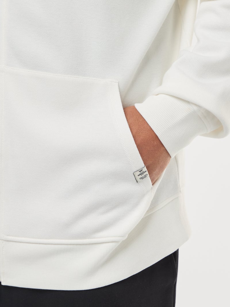 Felpa in maglia piqué con apertura con zip e cappuccio Bianco - Kiabi