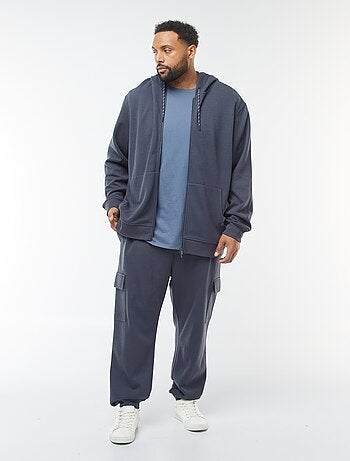 Felpa in maglia piqué con apertura con zip e cappuccio