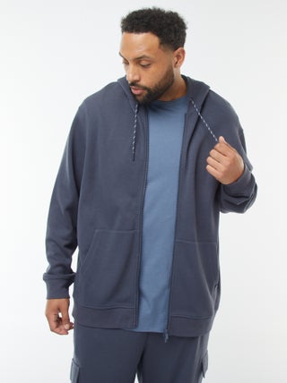 Felpa in maglia piqué con apertura con zip e cappuccio