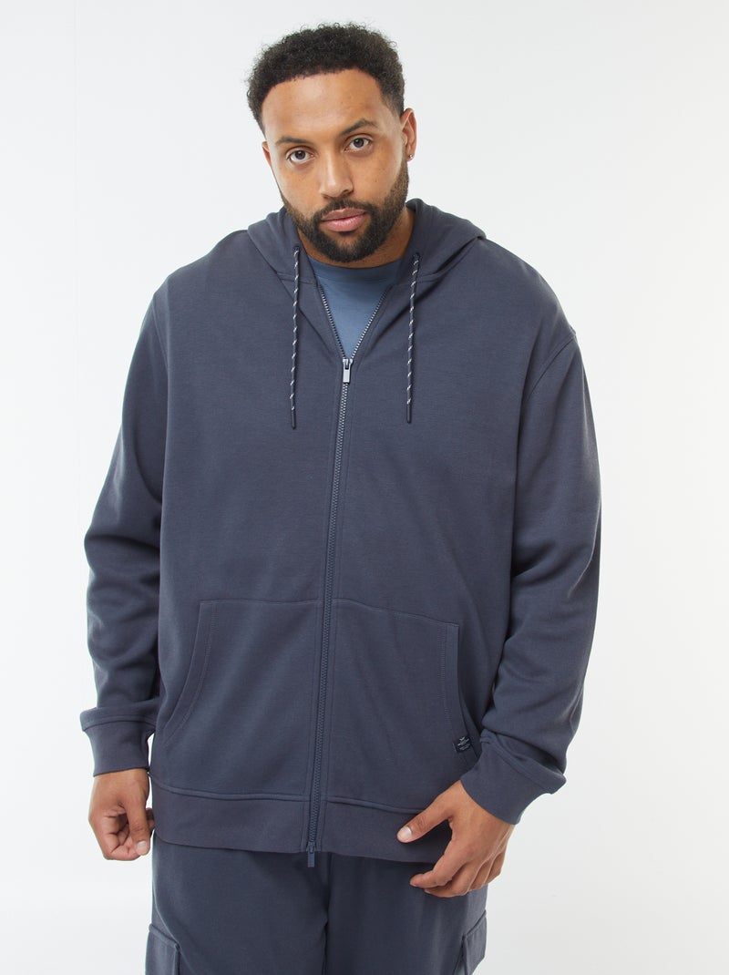 Felpa in maglia piqué con apertura con zip e cappuccio Blu - Kiabi