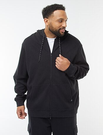 Felpa in maglia piqué con apertura con zip e cappuccio
