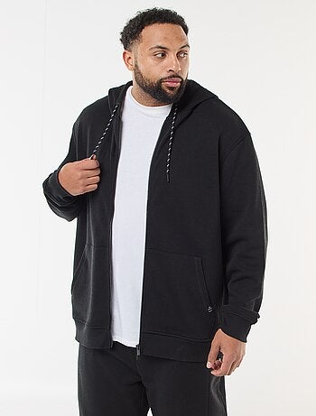 Felpa in maglia piqué con apertura con zip e cappuccio