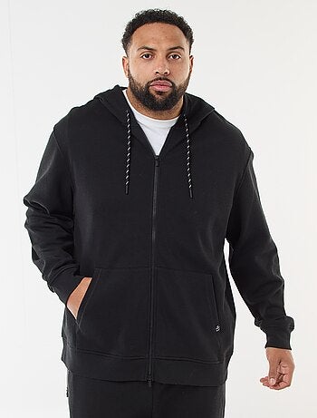 Felpa in maglia piqué con apertura con zip e cappuccio