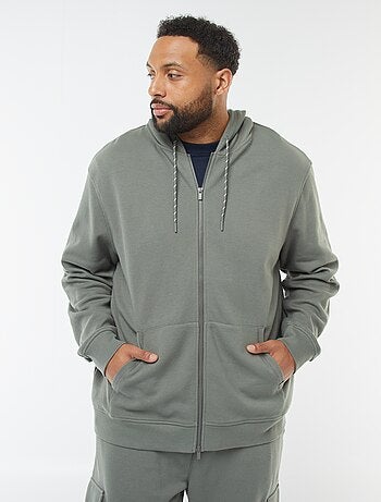 Felpa in maglia piqué con apertura con zip e cappuccio