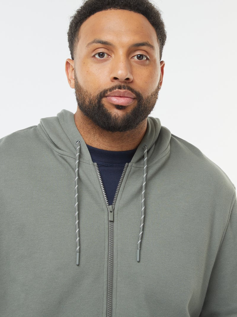 Felpa in maglia piqué con apertura con zip e cappuccio Verde - Kiabi