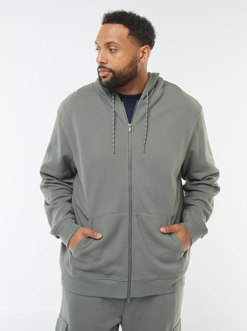 Felpa in maglia piqué con apertura con zip e cappuccio Verde - Kiabi