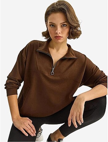 Felpa in maglia relaxed fit con collo con zip lucci