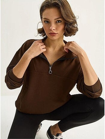 Felpa in maglia relaxed fit con collo con zip lucci