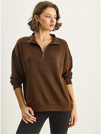 Felpa in maglia relaxed fit con collo con zip lucci