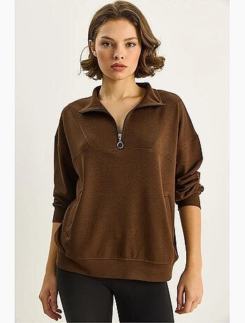 Felpa in maglia relaxed fit con collo con zip lucci
