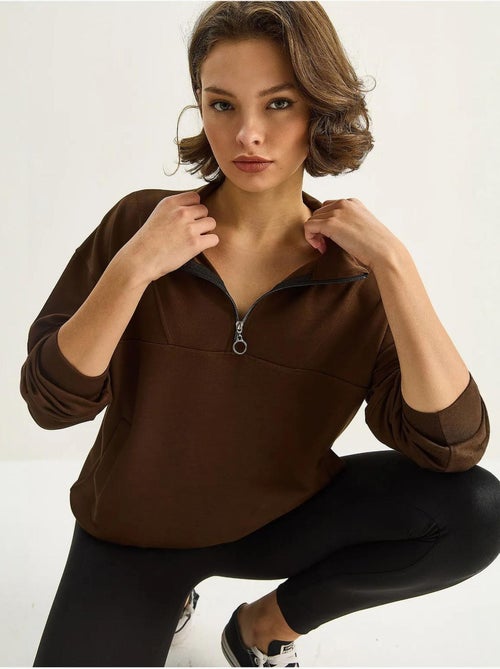 Felpa in maglia relaxed fit con collo con zip lucci - Kiabi Felpa in maglia relaxed fit con collo con zip lucci - Kiabi