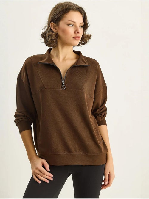 Felpa in maglia relaxed fit con collo con zip lucci - Kiabi Felpa in maglia relaxed fit con collo con zip lucci - Kiabi