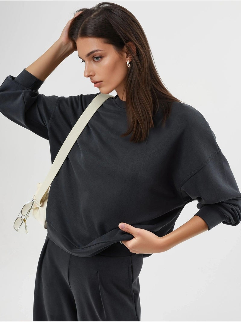 Felpa in modal relaxed fit con girocollo busem Grigio nero - Kiabi