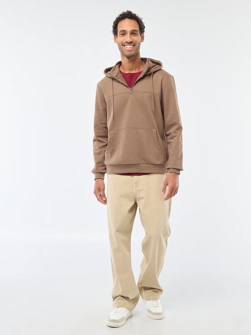 Felpa in mollettone con cappuccio e apertura zip al collo - Kiabi