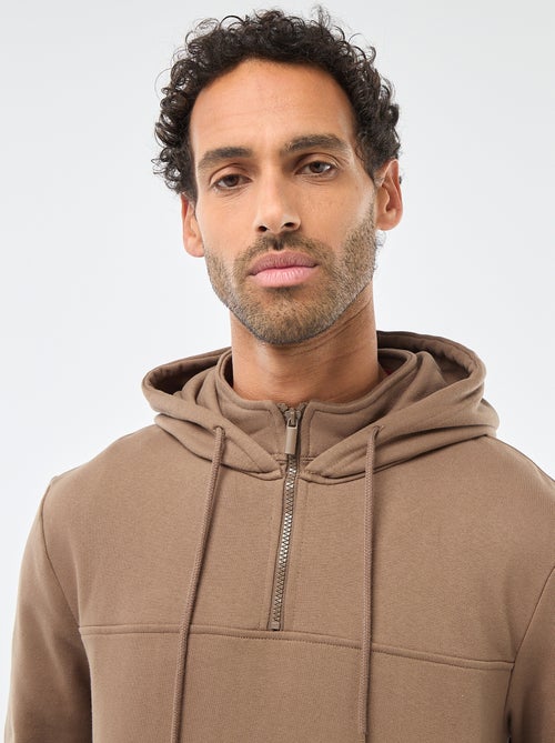 Felpa in mollettone con cappuccio e apertura zip al collo - Kiabi