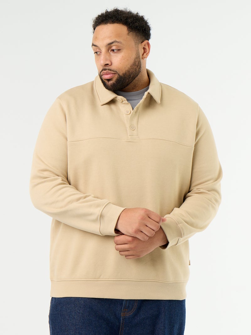 Felpa in mollettone con collo polo Beige - Kiabi
