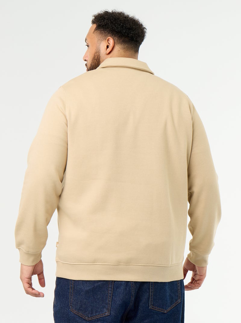 Felpa in mollettone con collo polo Beige - Kiabi