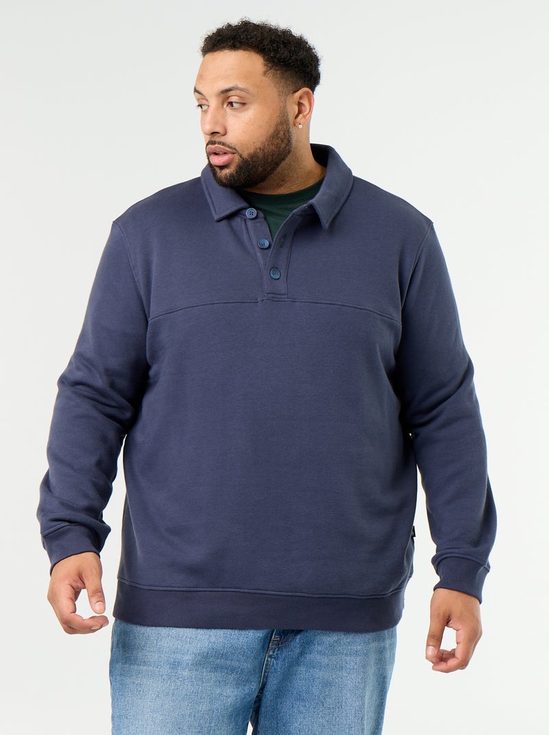 Felpa in mollettone con collo polo Blu - Kiabi
