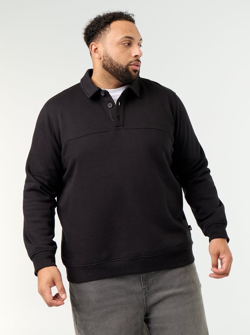 Felpa in mollettone con collo polo Nero - Kiabi