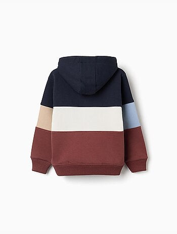 Felpa in pile con cappuccio e colour block