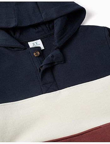 Felpa in pile con cappuccio e colour block
