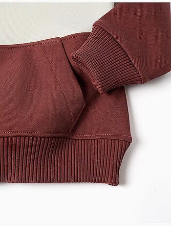 Felpa in pile con cappuccio e colour block