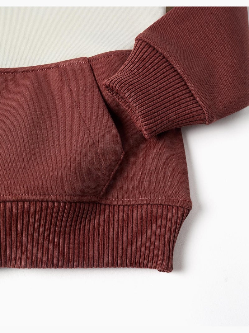 Felpa in pile con cappuccio e colour block Marrone - Kiabi