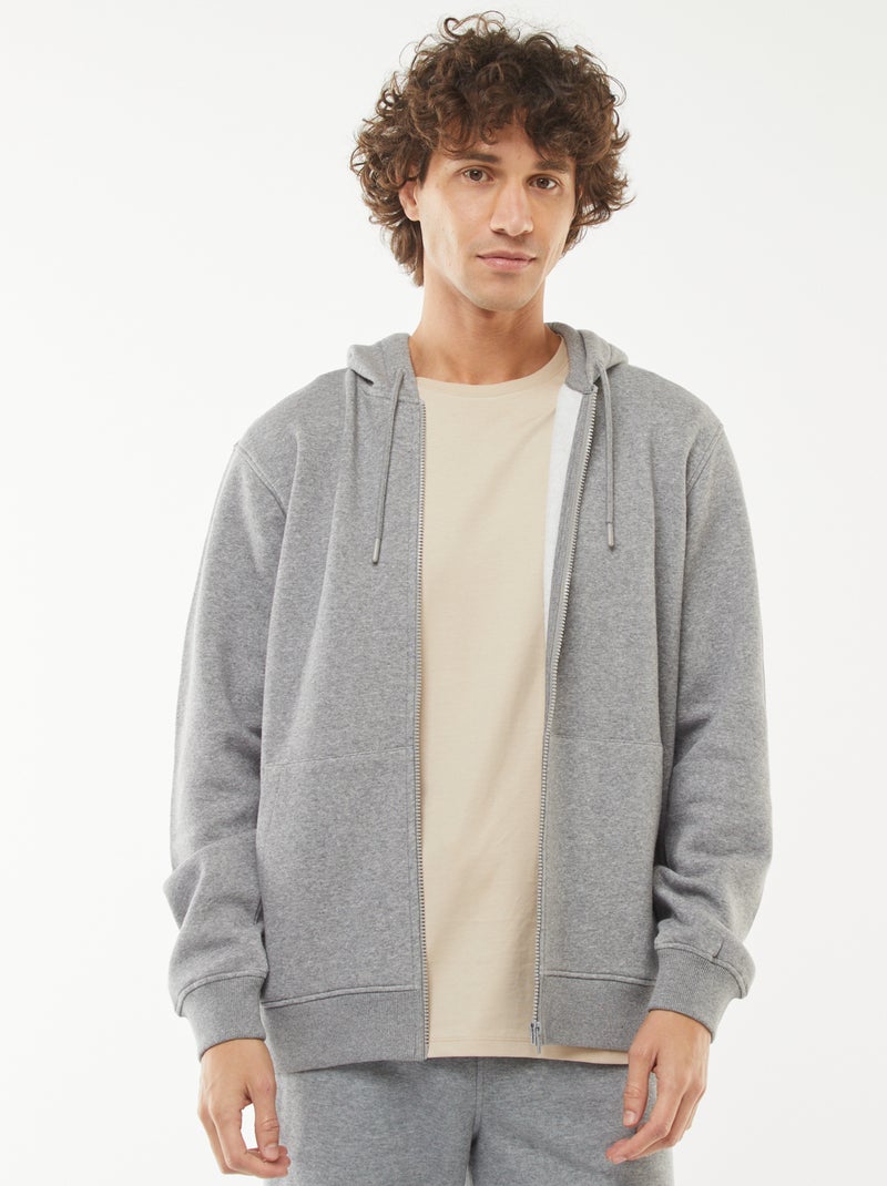 Felpa in pile con cappuccio e zip Grigio - Kiabi