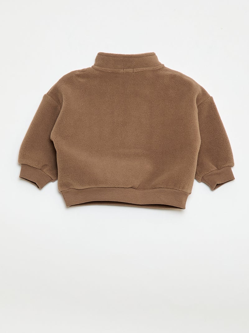 Felpa in pile con collo zippato Marrone - Kiabi