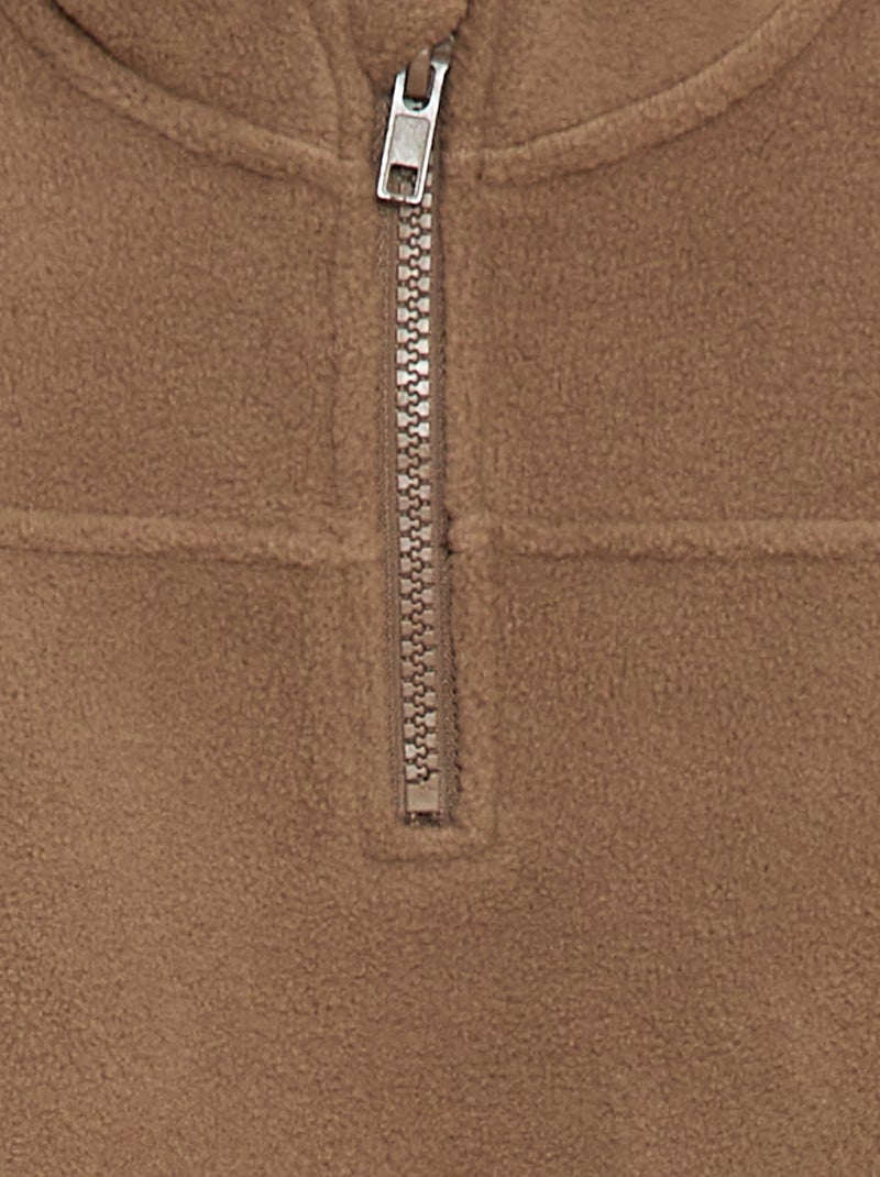 Felpa in pile con collo zippato Marrone - Kiabi
