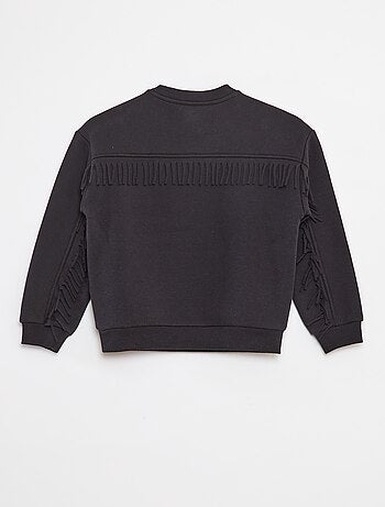 Felpa in pile con ricamo e frange sulle maniche