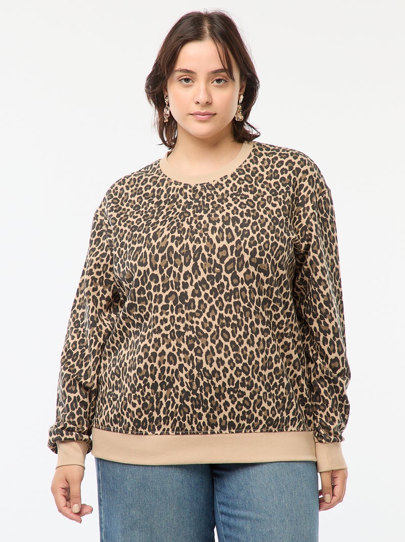 Felpa in pile con stampa Beige - Kiabi
