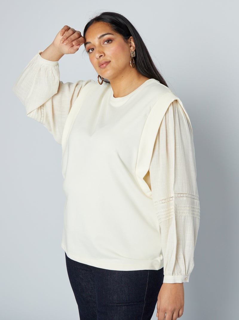 Felpa in tessuto felpato bimateriale BEIGE - Kiabi