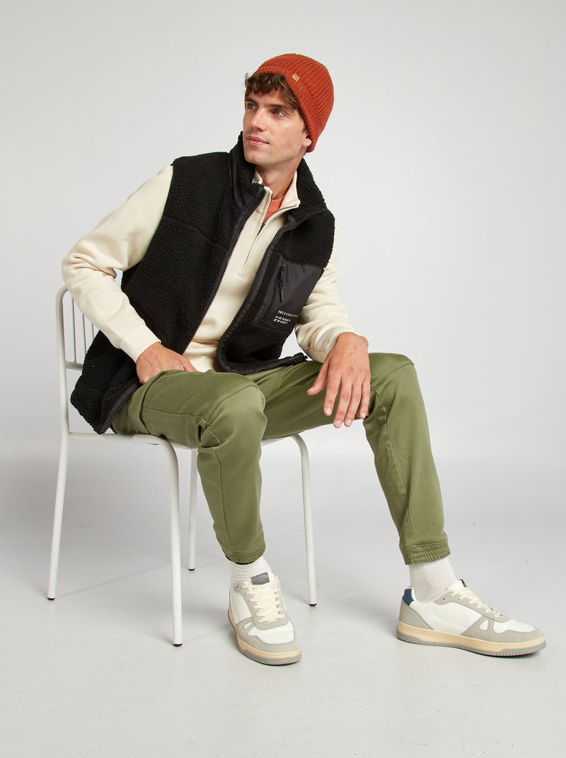 Felpa in tessuto felpato collo alto con zip BIANCO - Kiabi