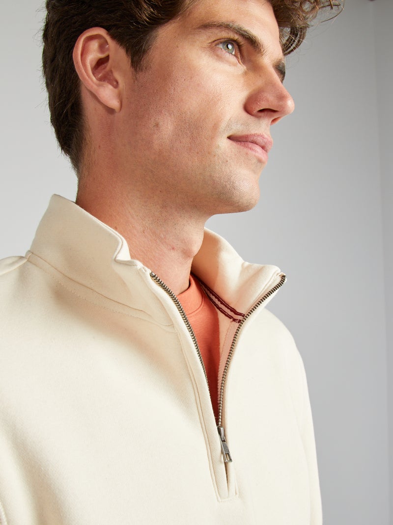 Felpa in tessuto felpato collo alto con zip BIANCO - Kiabi