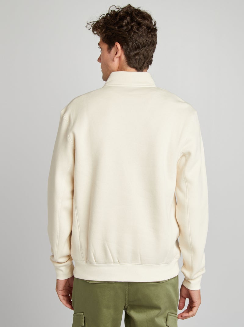 Felpa in tessuto felpato collo alto con zip BIANCO - Kiabi