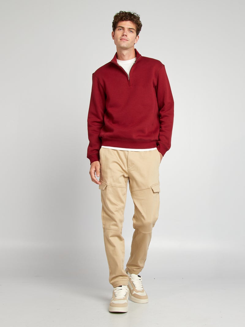 Felpa in tessuto felpato collo alto con zip ROSSO - Kiabi