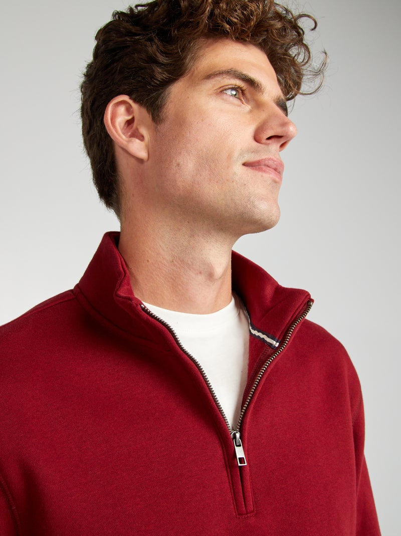 Felpa in tessuto felpato collo alto con zip ROSSO - Kiabi