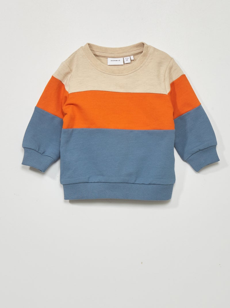 Felpa in tessuto felpato color block blu/arancione - Kiabi