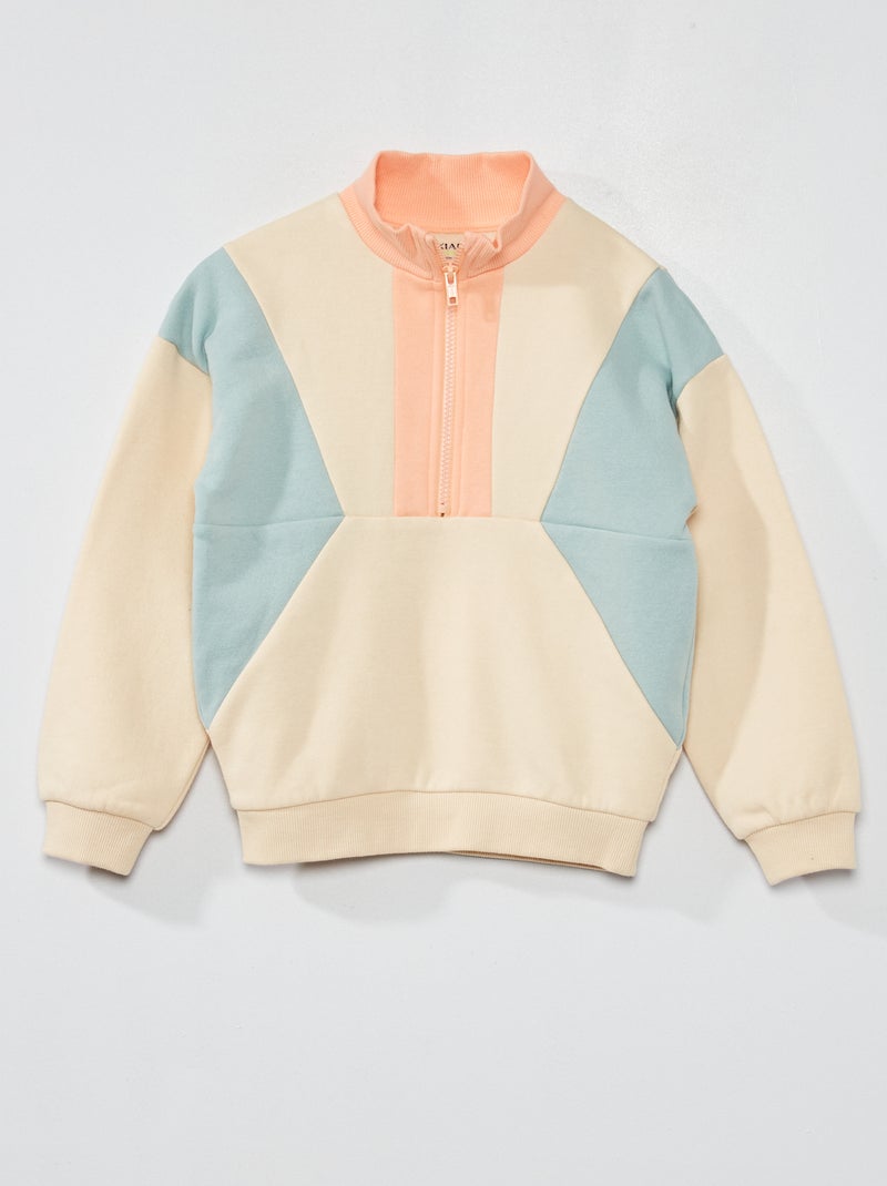 Felpa in tessuto felpato color block ecru - Kiabi