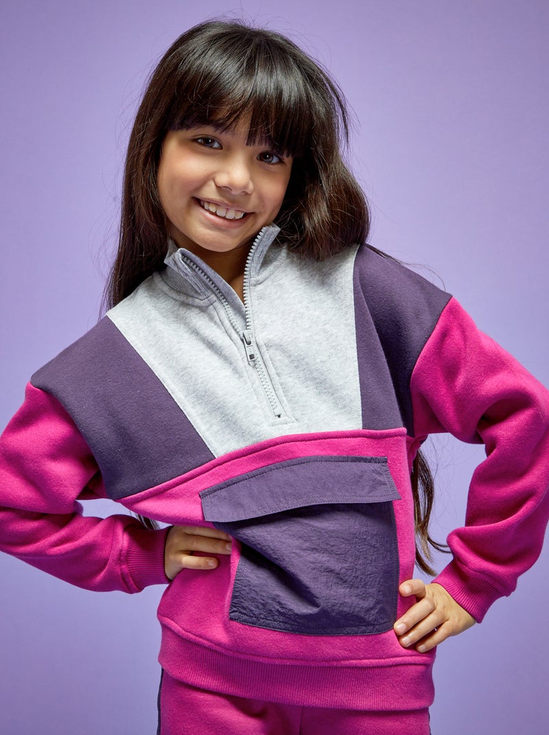 Felpa in tessuto felpato color block fucsia - Kiabi